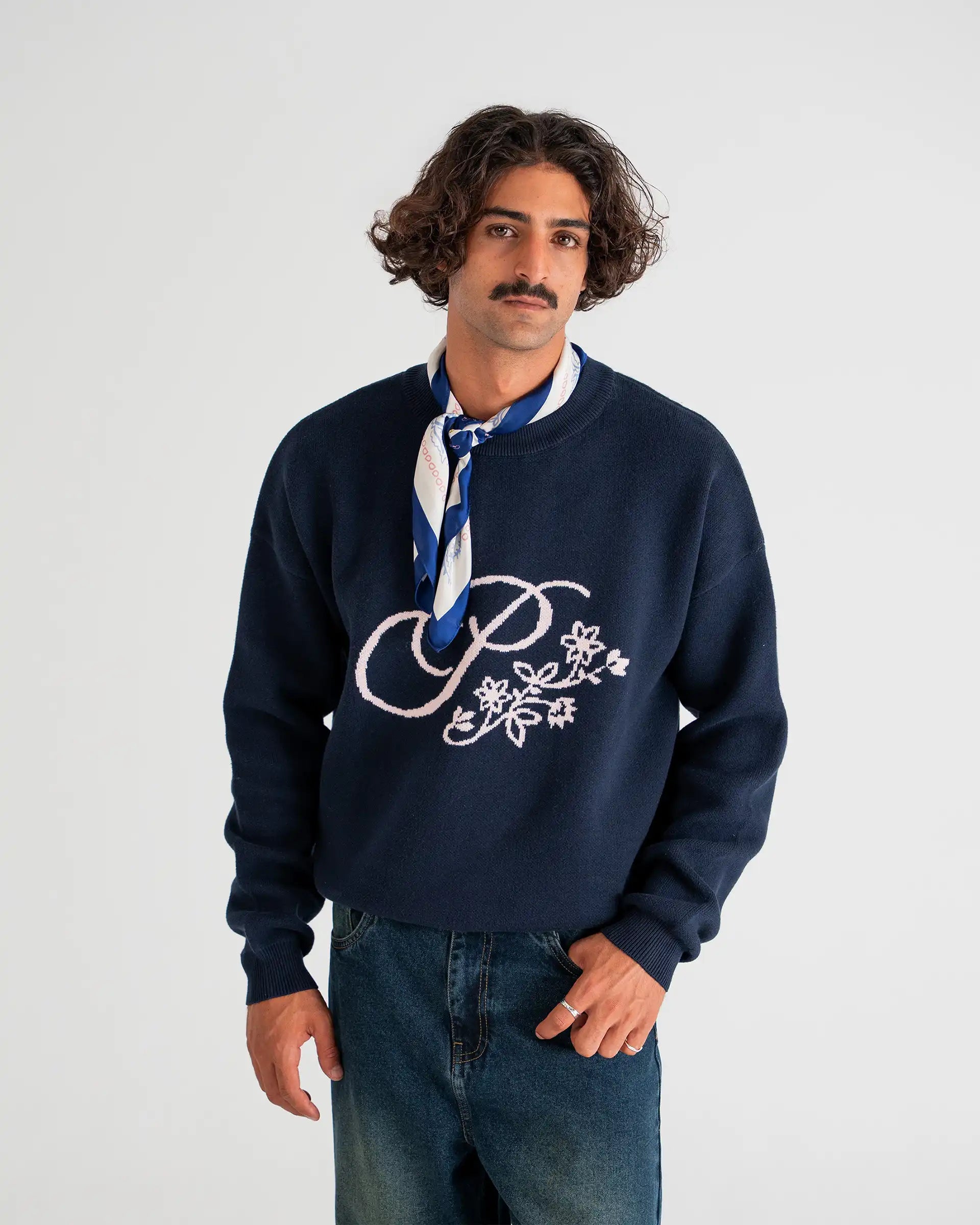 Bloom Knit Sweater Navy PROHIBITED
