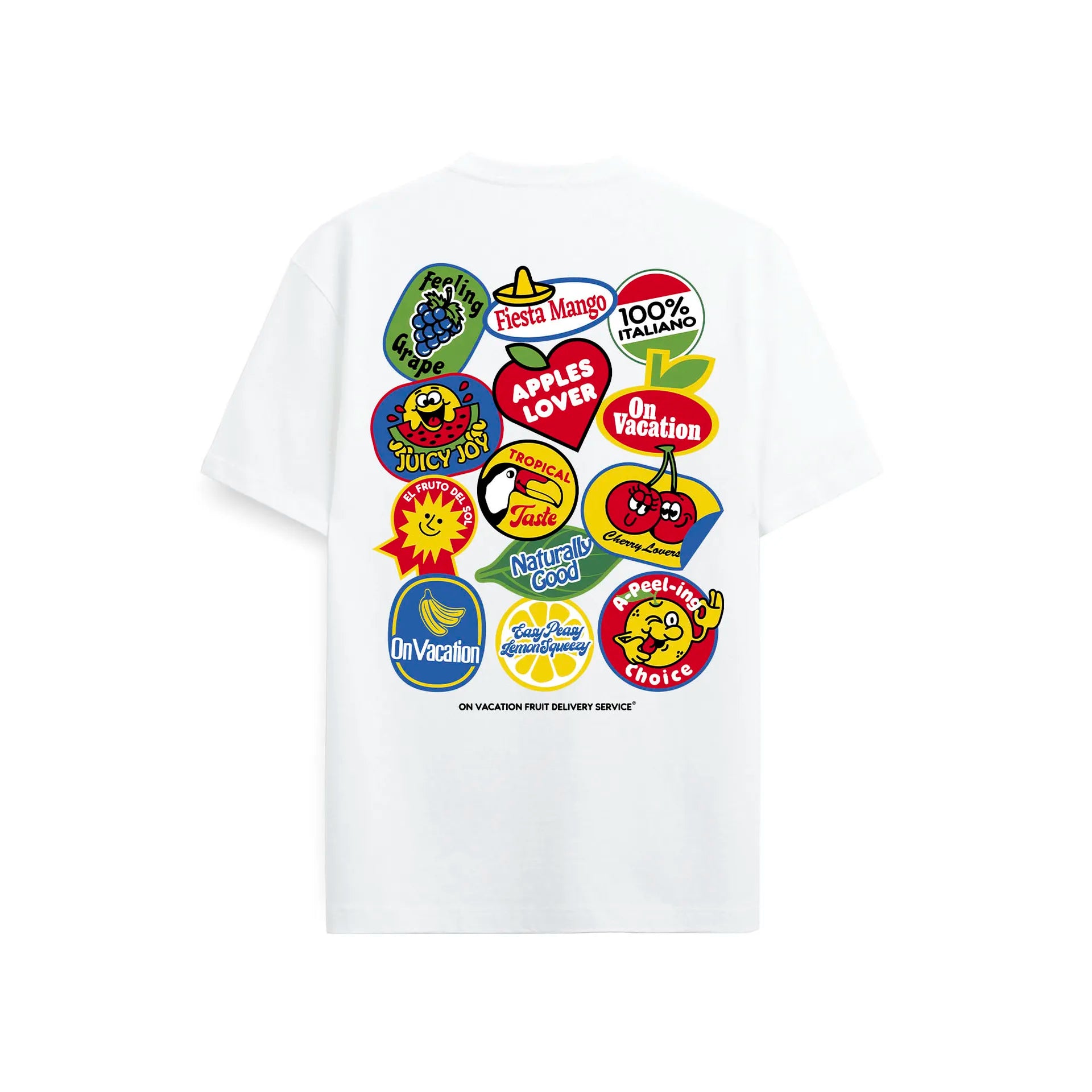 FRUIT STICKERS T-SHIRT - WHITE ON VACATION