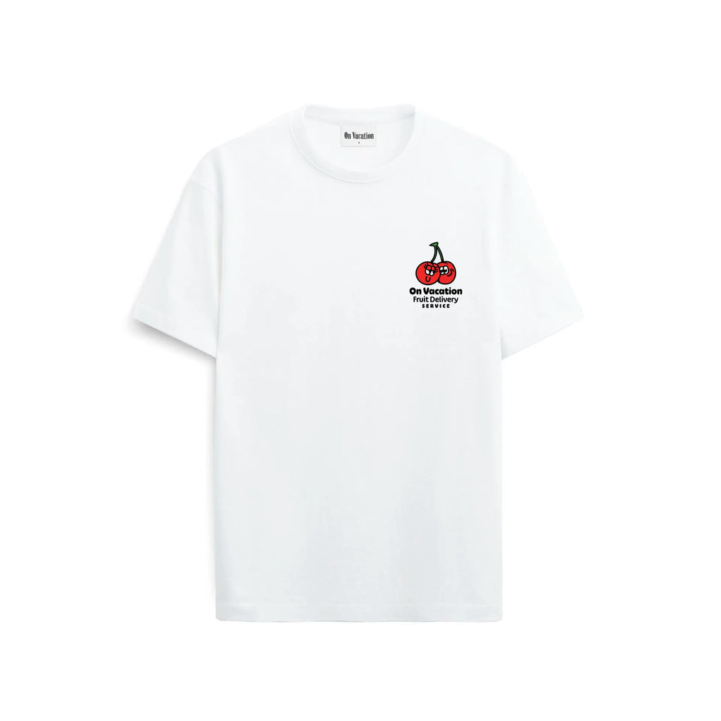 FRUIT STICKERS T-SHIRT - WHITE ON VACATION