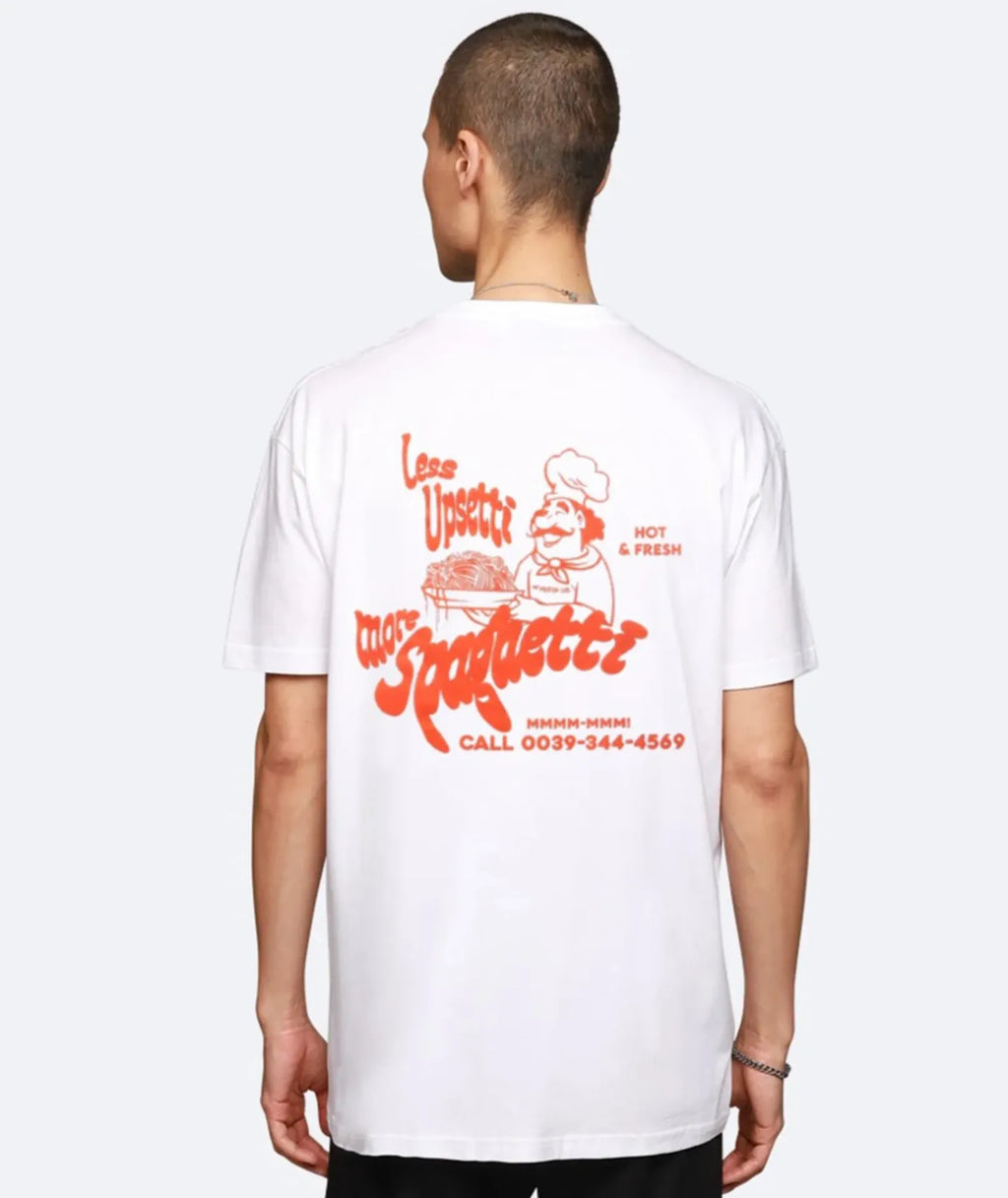 LESS UPSETTI T-SHIRT - WHITE ON VACATION