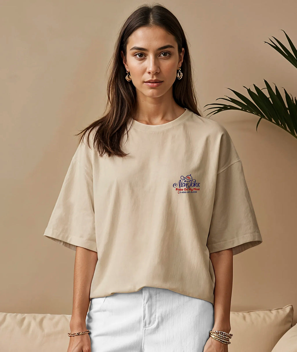 NYC Pizza T-Shirt - Beige On Vacation