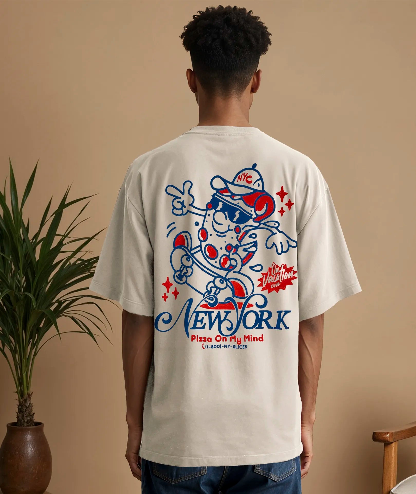NYC Pizza T-Shirt - Beige On Vacation