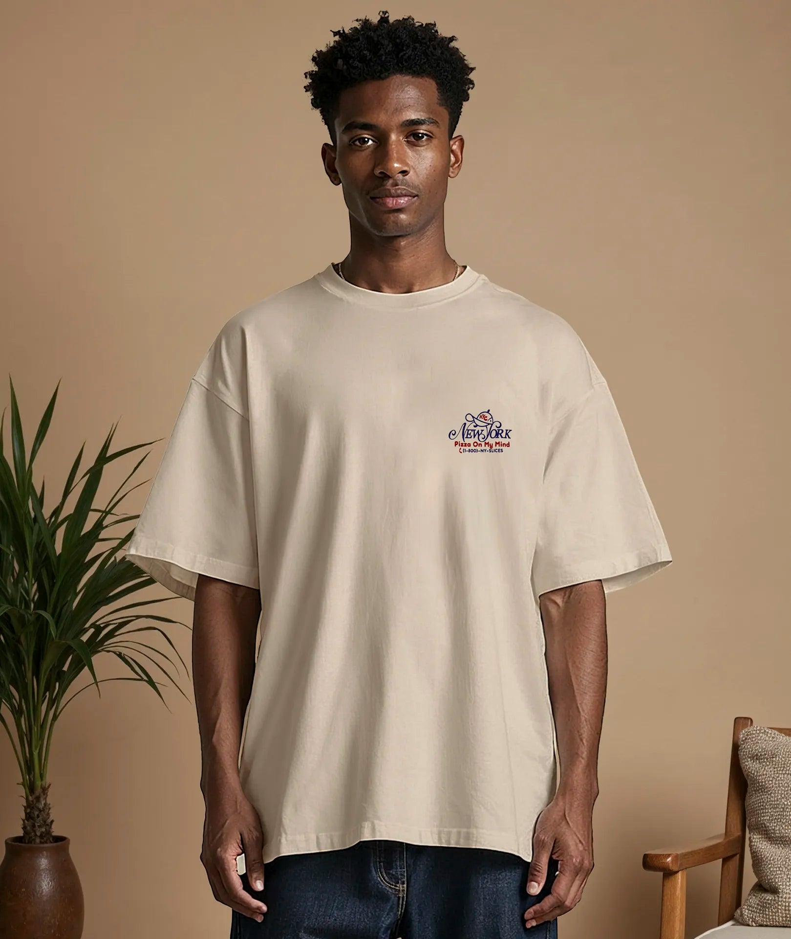 NYC Pizza T-Shirt - Beige On Vacation