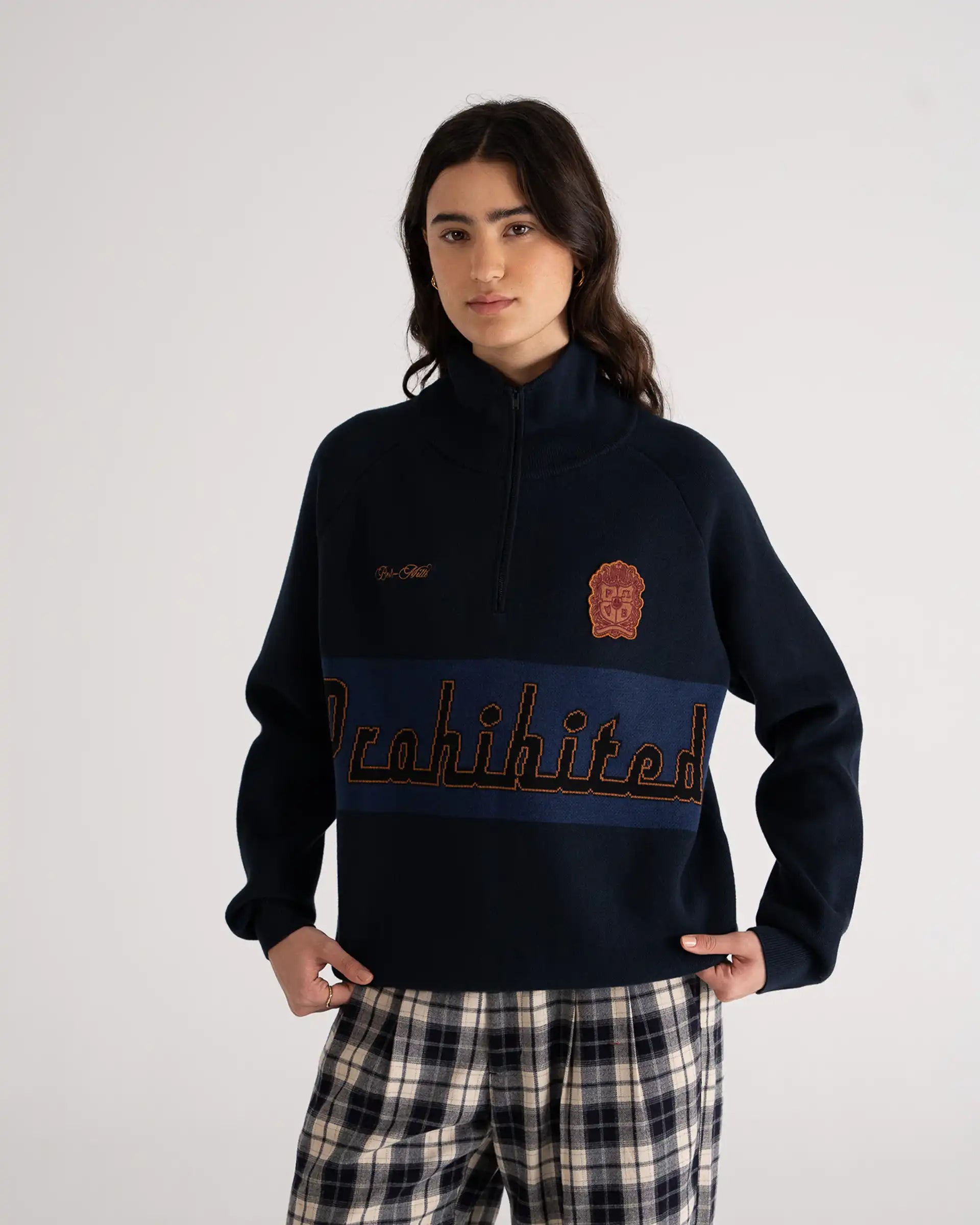 Retro Knit Half-Zip Navy PROHIBITED