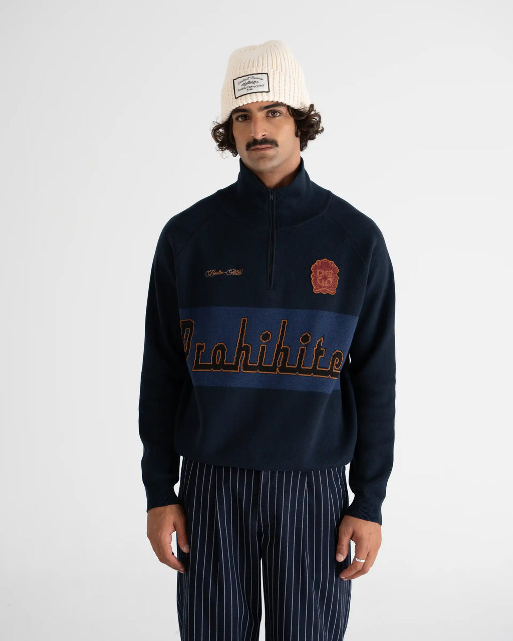 Retro Knit Half-Zip Navy PROHIBITED
