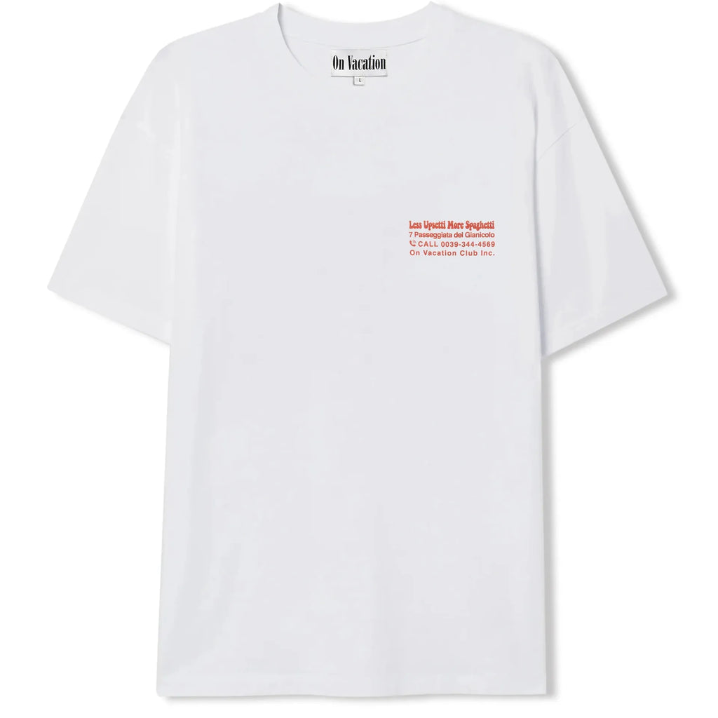 LESS UPSETTI T-SHIRT - WHITE ON VACATION